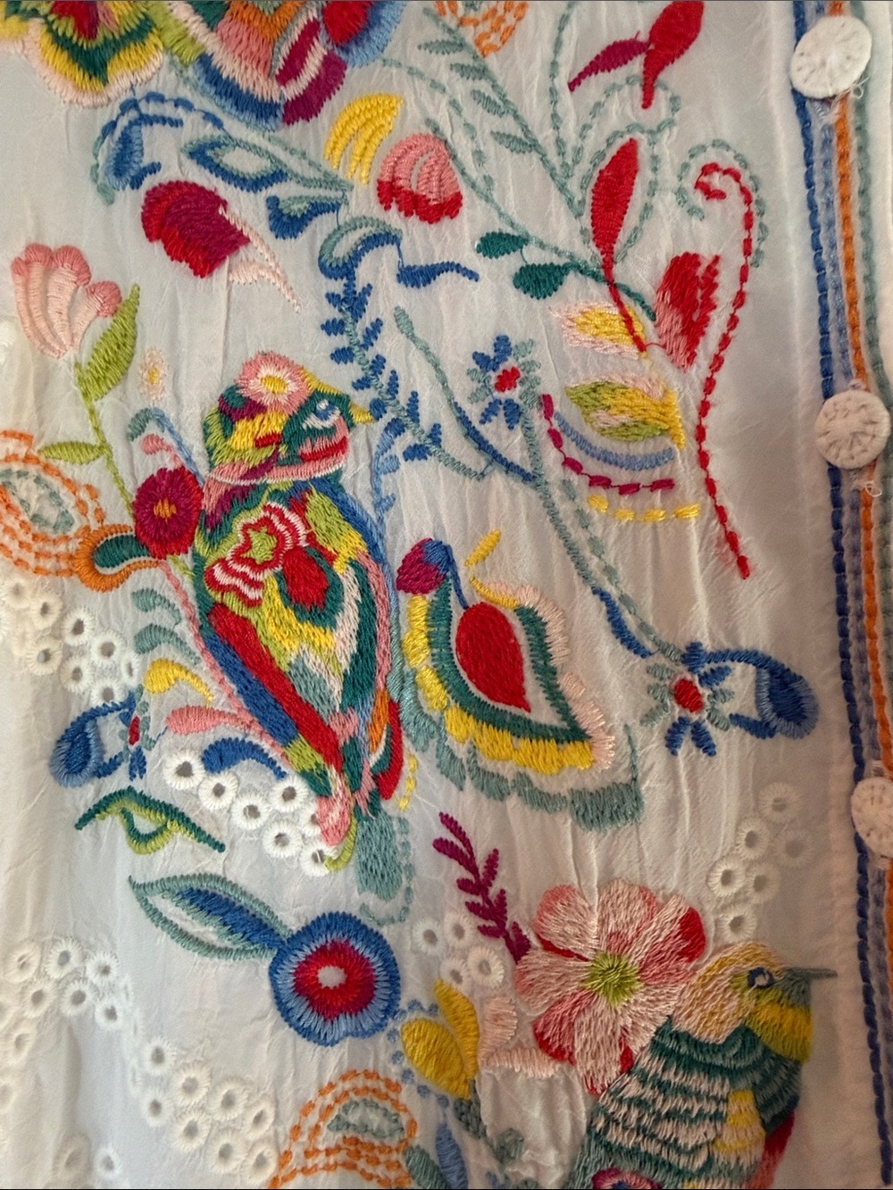 Johnny Was White Eyelet Tunic with Multicolor Floral Embroidery - Picture 3 of 10